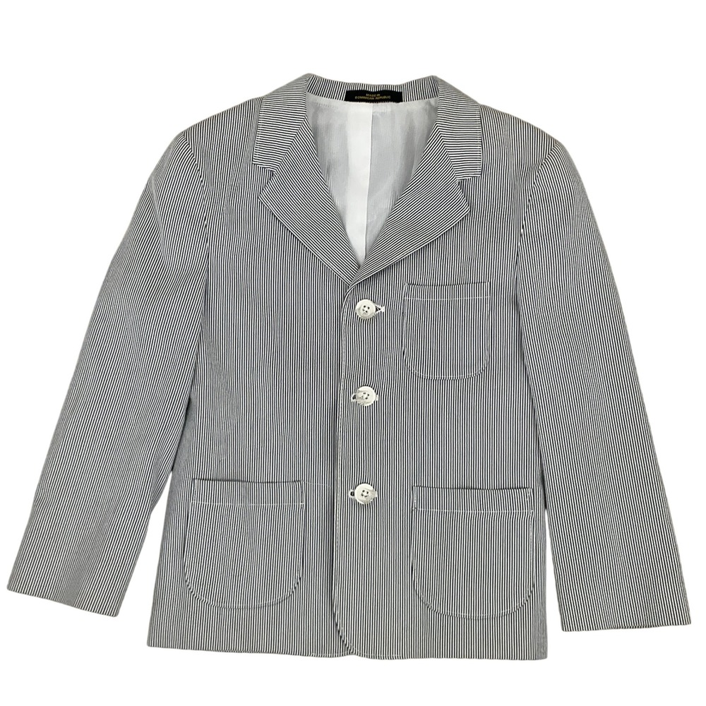 Dillards Blazer Boys Sz 7 Blue White Cotton Seersucker Pinstripe Preppy